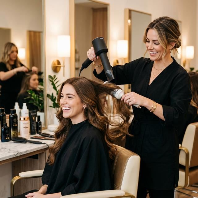 Professional hair styling and blow-dry service at home in Dubai - ladies salon near me